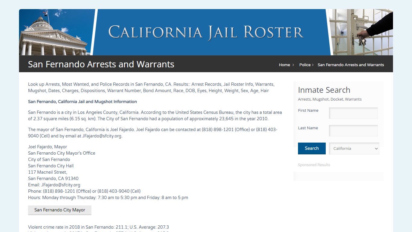 San Fernando Arrests and Warrants | Jail Roster Search